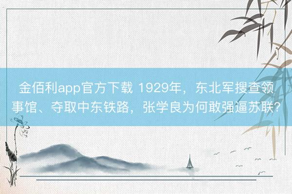 金佰利app官方下载 1929年，东北军搜查领事馆、夺取中东铁路，张学良为何敢强逼苏联？